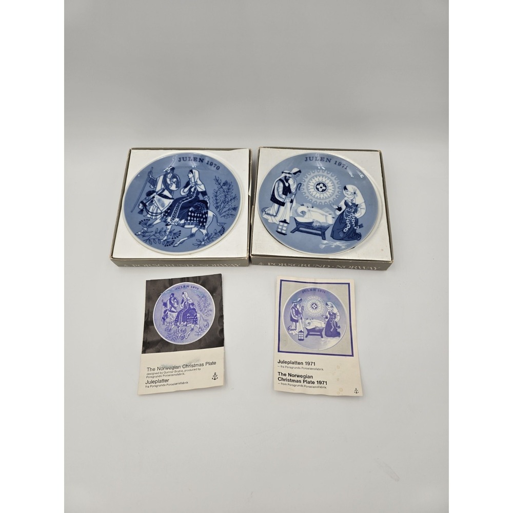 Porsgrund Norway 1970 & 1971 Annual Christmas Collector Plates Vintage